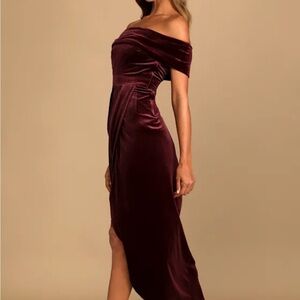 I'm Enchanted Burgundy Velvet Off-the-Shoulder Maxi Dress